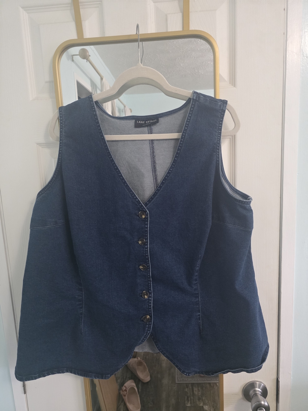 Lane Bryant Dark Blue Denim Button-Front V-Neck Sleeveless Shirt